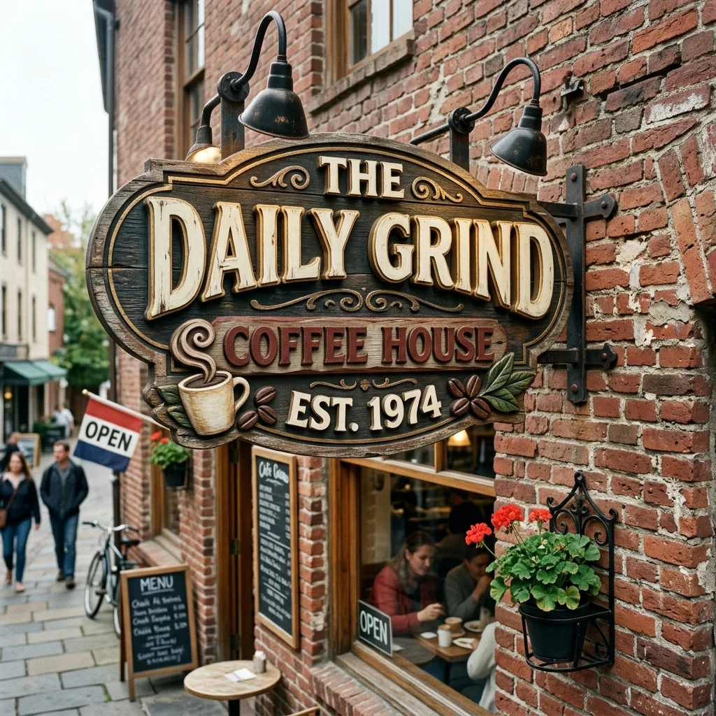 ป้ายร้านกาแฟสไตล์วินเทจ 3 มิติ